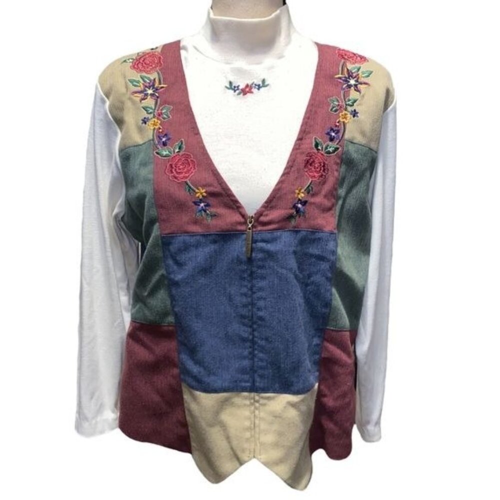 Alfred Dunner Mockneck vest Pullover Top Small